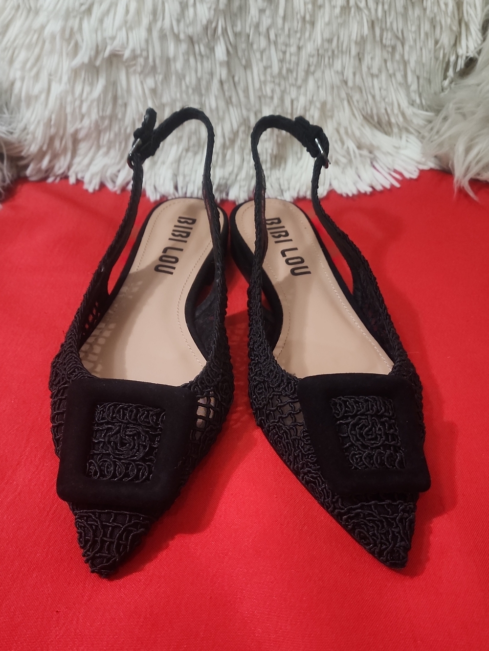 Bibi Lou Dalila Black Pointed Slingback Flats with Decorative Toe - Picture 2 of 11